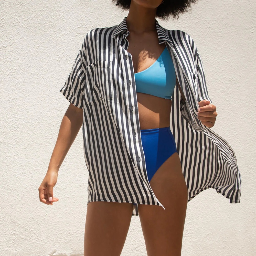 Left On Friday Black and White Striped Button Down Shirt